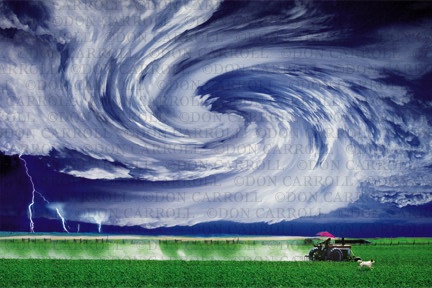 whirl storm clouds over farm