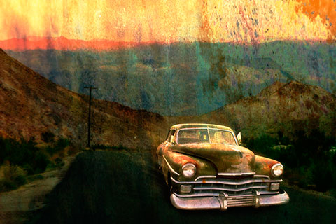 Car illustration, 40's crysler on road