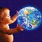 baby holding earth